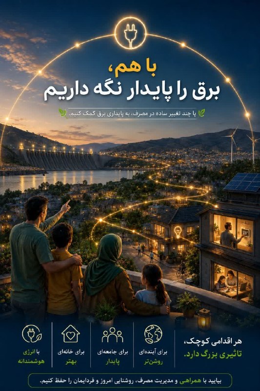 کانال رسمی دیارمیرزا: «با هم، برق را پایدار نگه داریم»«با چند تغییر ساده در مصرف، به پایداری برق کمک کنیم.»Diyarmirza.ir