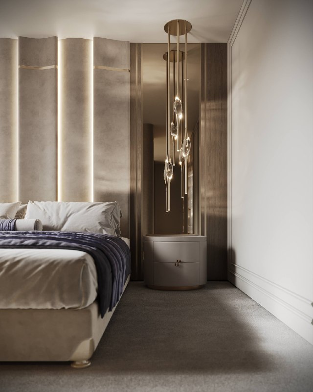 5 трендовых интерьерных решений в спальне нашего проекта в ЖК Событие 3 1. Мягкое изголовье с подсветкой Изголовье выполнено в форме мягких волн ре... - изображение 2 - решений, спальне, изголовье