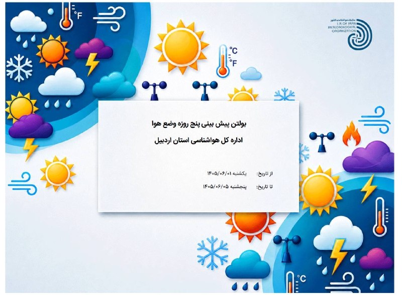 سبلان ما: 🔻پیشبینی وضع هوای استان اردبیل🔹بر اساس نقشه های هواشناسی، با حاکمیت الگوی پایدار تابستانه در منطقه، همچنان تا آخر هفته