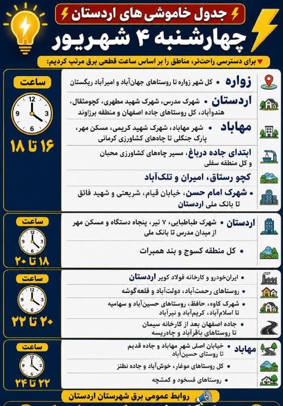 مُغار آنلاین: برنامه خاموشی چهارشنبه ۴ شهریورماه