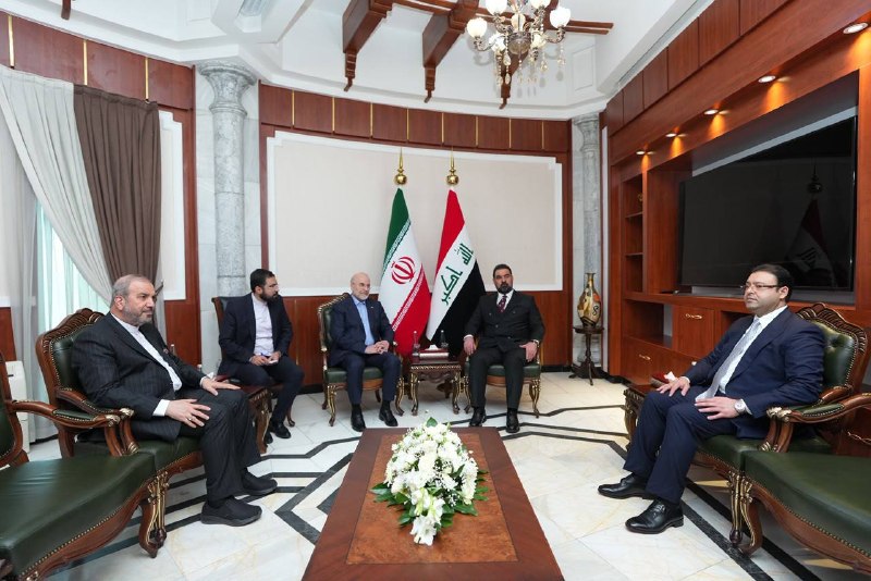 خبرگزاری ایرنا: 📸 هیبت الحلبوسی،رئیس مجلس نمایندگان عراق، از محمدباقر قالیباف رئیس مجلس شورای اسلامی ایران، و هیئت همراه او در مقر مجلس 