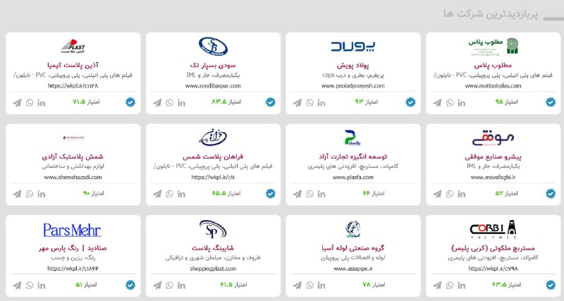 WKPlast |ویکی پلاست: ⭕️ پربازدیدترین شرکت‌های امروز - #واحدهاهر روز 12 شرکتی که بیشترین بازدید از صفحات آن‌ها انجام گرفته باشد را در ویکی پلا