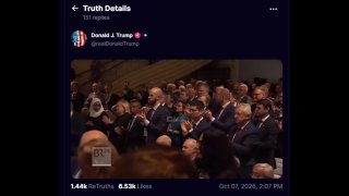 Trump is reposting a clip of Marco Rubio being applauded at the Munich Security Conference earlier this year.
