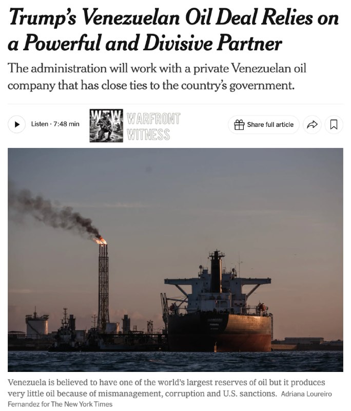 ️🇺🇸🇻🇪 NYT: עסקת הנפט החדשה של טראמפ בוונצואלה מציבה את וושינגטון בשותפות עם איש העסקים הוונצואלי השנוי…