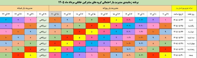 زیر پوست شهر: برنامه قطعی برق یزد یکشنبه ۲۵ مردادماه🔹ساعت ۹ تا ۱۱ = گروه ۱۰🔹ساعت ۱۰ تا ۱۲ = گروه ۱🔹ساعت ۱۱ تا ۱۳ = گروه ۲،۲۰🔹ساعت ۱۲ ت