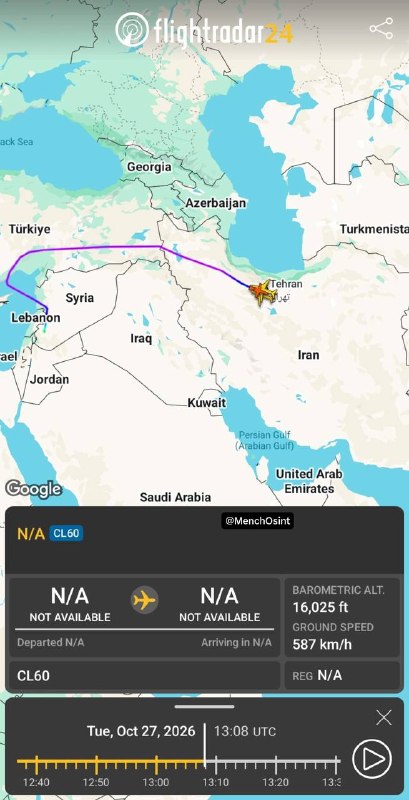 A320 מקושר לסעודיה שטס ריאד לטהרן; CL60 המקושר למודיעין הטורקי טס בדמשק לטהראן ה-A320, רישום HZ-A3, שייך לח…