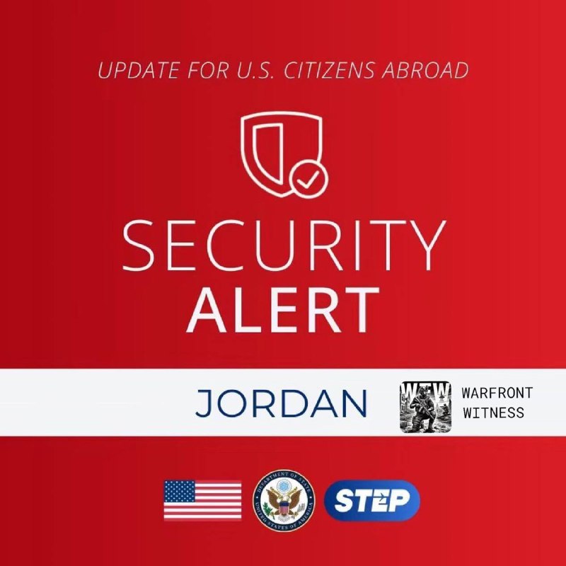🇺🇸🇯🇴 The US Embassy in Amman issued a security alert: calling on Americans throughout the Middle East to exercise increased vigilance, warning of potential flight cancellations, closing of airspace and rapid escalation of regional hostilities.
