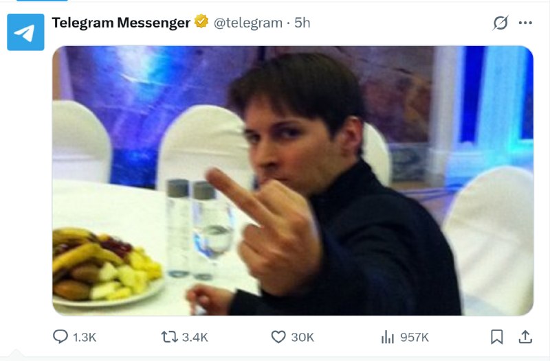 החשבון הרשמי של אפליקציית טלגרם הגיב לחדשות האחרונות.