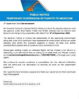 Air Tanzania приостановила полеты в Москву из-за «соображений безопасности». Прямые рейсы торжественно запустили всего два месяца назадТанзанийская авиакомпания Air Tanzania с 4 сентября временно приостановила рейсы TC422 и TC423 между Дар-эс-Саламом и Мос