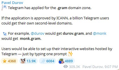 MihanBlockchain - میهن بلاکچین: 💎 تلگرام برای ثبت دامنه اختصاصی .gram درخواست دادپاول دوروف، مدیرعامل تلگرام، اعلام کرد این پیامرسان برای ثبت دامنه .gr