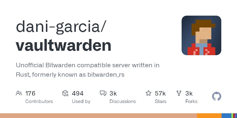 GitHub - dani-garcia/vaultwarden: Unofficial Bitwarden compatible server written in Rust, formerly known as bitwarden_rs