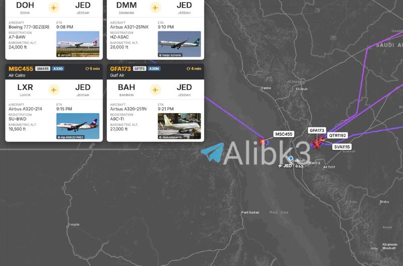 Jeddah airport is now shut down, and there are about 4 planes hanging in the air.