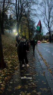 מול שגרירות הכיבוש בבירת נורבגיה, אוסלו, מפגינים קוראים קריאות תמיכה בפלסטין.