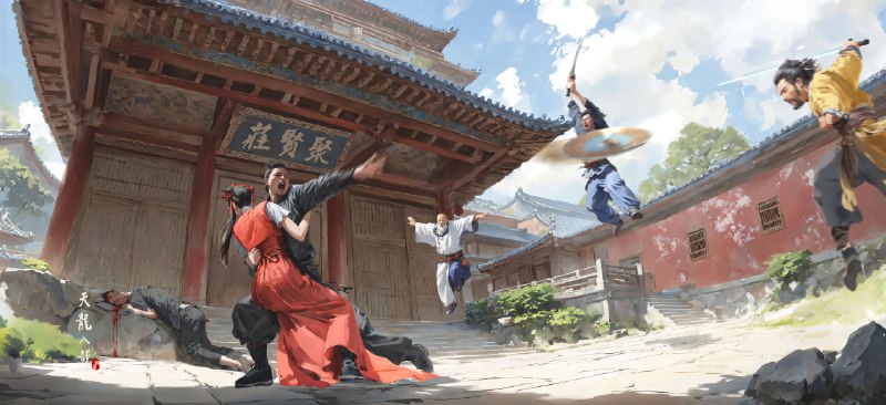 RT Zhang ChongJinYing - AZhu and QiaoFeng 金庸-阿朱与乔峰 via#AIart #stabledifussion@artstationhq 