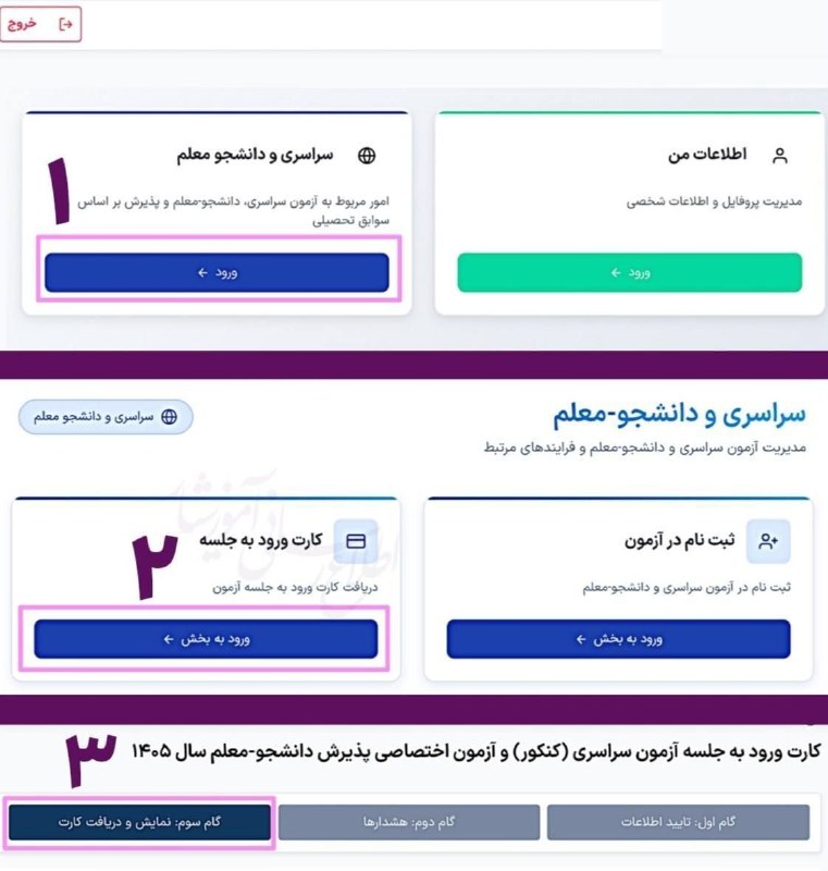 💚نظرقلی آنلاین💚: 🔻انتشار کارت ورود به جلسه کنکور سراسری و کنکور دانشجو - معلم ۱۴۰۵🔹لینک دریافت کارت آزمون:🔗 my.sanjesh.org🔸مطابق تصویر فو