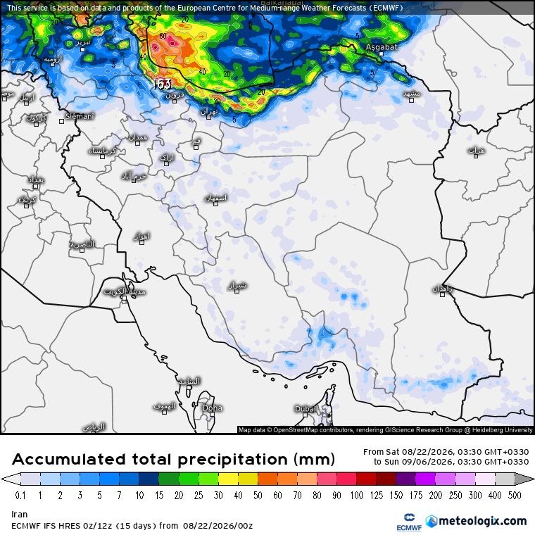 زمینی ها: پیش بینی بارش تا ۱۴ شهریور مدل ECMWF@iranihayezamin 🛰