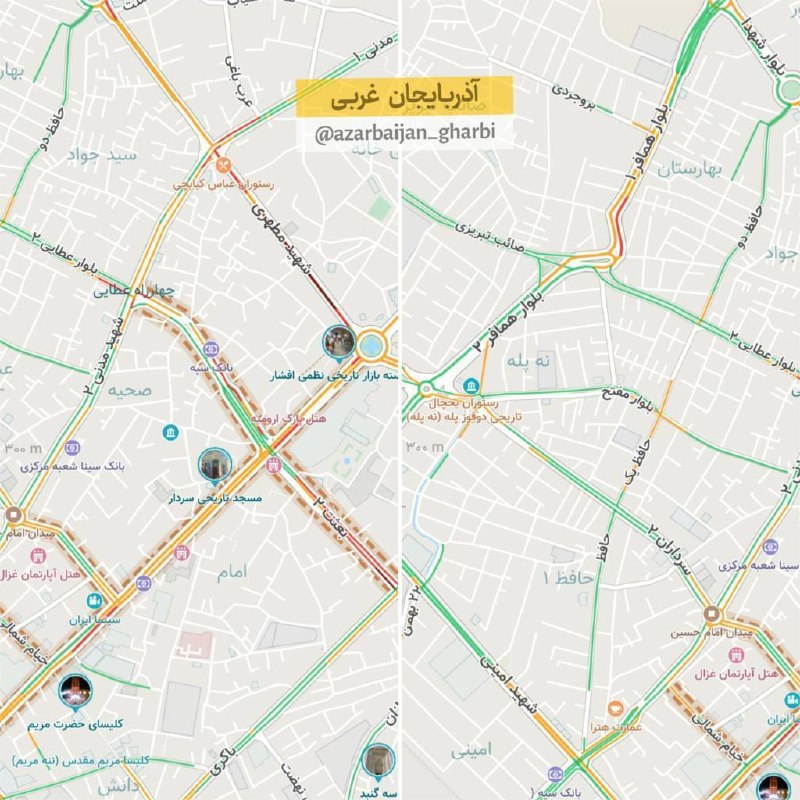 اخبار آذربایجان غربی: ♦️هم اکنون؛ وضعیت ترافیکی ارومیه 🔹ترافیک در خیابانهای اصلی امام خمینی، شهید امینی، بلوار عطایی، بعثت۲، شهید مطهری، باکر