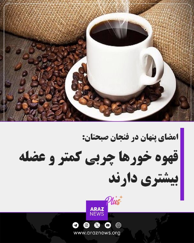 Araz News آراز نیوز ✔: امضای پنهان در فنجان صبحتان:قهوهخورها چربی کمتر و عضله بیشتری دارندکسانی که قهوه بیشتری مینوشند معمولاً چربی بدن کمتر