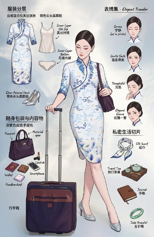 【教学指南这不就来了！😉】第1张全网都通用的基础款第2张妆容特写、物品展示还有不同款式的衣服搭配咒语补丁：• 美妆与护理 (Beauty & Grooming)• 妆容集 (Expression Sheet):• 在角落绘制 4个以上的不同部位的妆容特写，展示并注明不同的位置和特点（如：口红、眼影、睫毛、画眉、腮红、鼻梁等等部位）