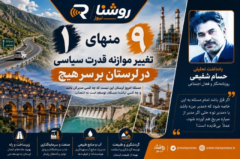 روشنا نیوز: ✔️ در شبکه خبری روشنا بخوانید: ➖ ۱ منهای ۹؛ تغییر موازنه قدرت سیاسی در لرستان بر سر هیچ✍️ به قلم حسام شفیعی👇👇👇👇👇👇https:/