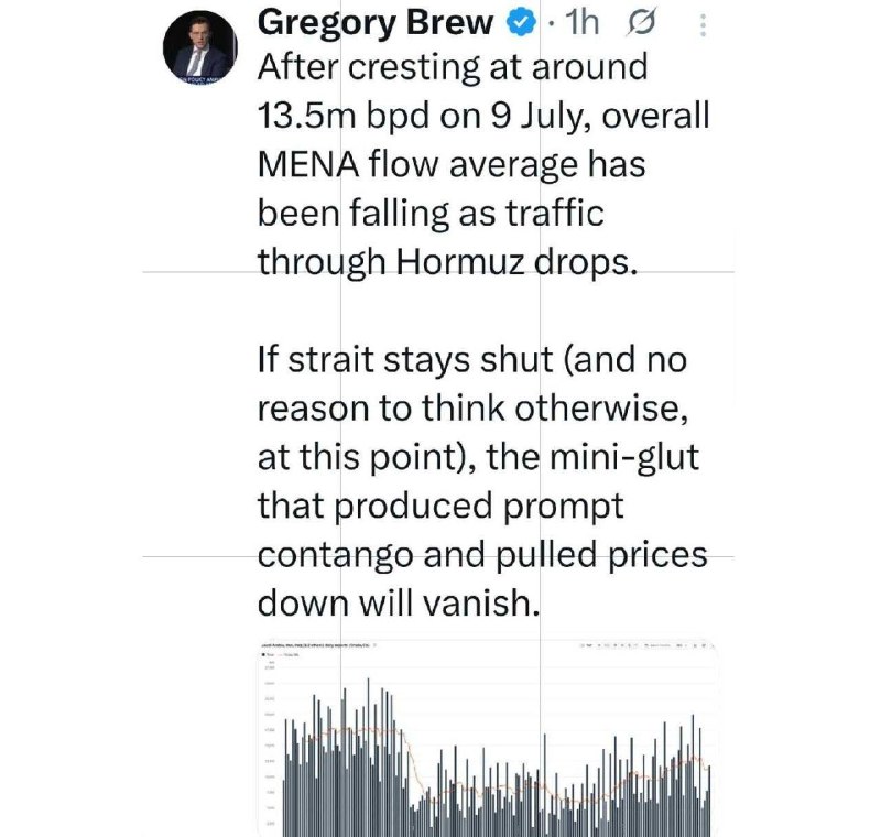 ‼️גרגורי בורו: היצע הנפט הרב בימים שקדמו לתחילת העימות האחרון גרם למחיר הנפט לא לעלות כרגע.
