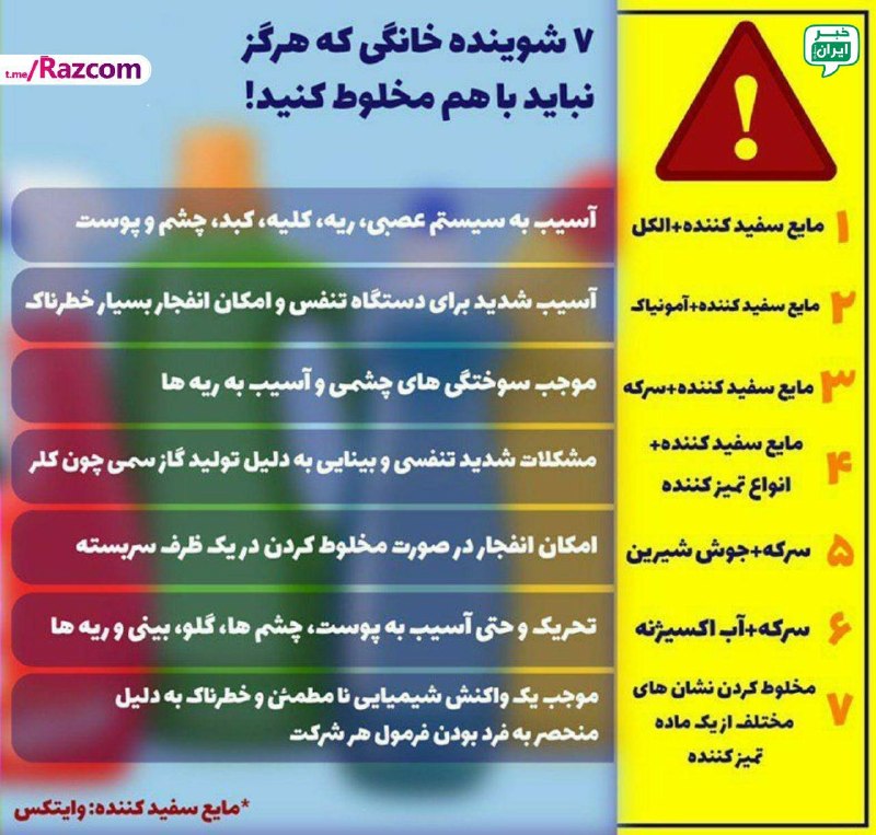 خبر ایران | irNews: لطفا در ترکیباتتون مواظب باشید و هرگز این شوینده ها رو باهم قاطی نکنید! @irNews