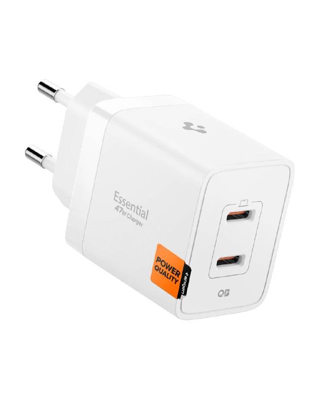 Spigen 47W USB-C 2 Port Mini Hızlı Şarj Aleti PPS 2.0 Super Hızlı Şarj GaN Pro Isı Düşürücü Güç Adaptörü Akım Koruma iPhone & Android & iPad & MacBook Type-C White -