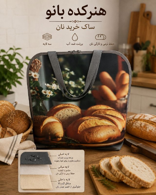 🩵بانوی باسلیقه🩵: ساک خرید نان؛ ترکیبی از زیبایی، کیفیت و کاربرد 🍞🤎یک انتخاب دوستداشتنی برای نگهداری و حمل نان تازه، با طراحی زیبا و دوخت