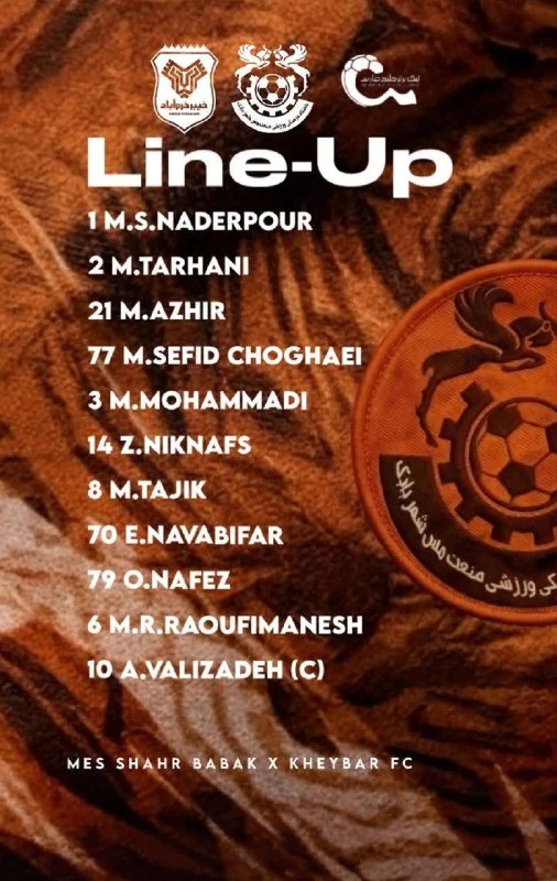فوتبالی | Footballi.net: 🟠 #لیگ_برتر 🔗 #مس_شهربابک ⚽️#خیبر_خرمآباد🌬 ترکیب مس شهربابک برای دیدار مقابل خیبر خرمآباد نادپور، طرحانی، محمد آژیر، م