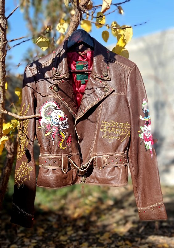 Кожаная женская винтажная куртка. Don Ed Hardy, оригинал. Размер М. — фото 1