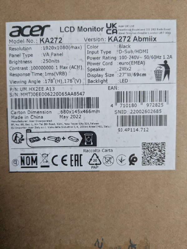 Продам монитор aser ka272 abmix