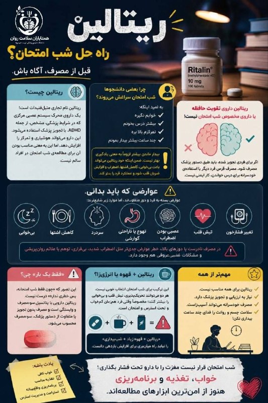 مفدا تربت حیدریه: ریتالین شاید چند ساعت بیدار نگهت دارد، اما بیداری بیشتر همیشه به معنی مطالعه بهتر نیست!مصرف خودسرانه در دوران امتحانات م