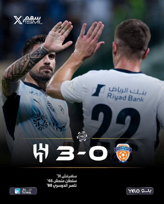 توتال فوتبال: 🇸🇦⚔️🇸🇦پایان بازی | یک برد دیگر برای الزعیم الفیحا 0الهلال 3🎖️پیش‌بینی بازی‌های لیگ برتر با جایزه‌ هفتگی 10 میلیونی | @To