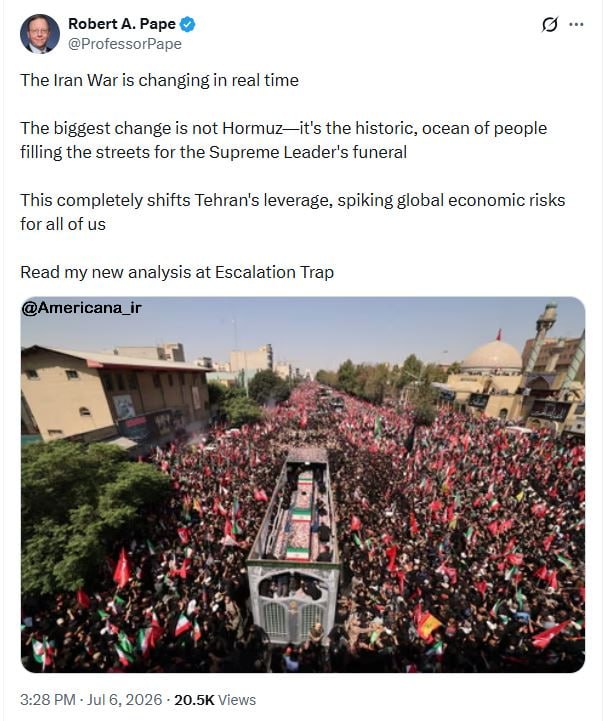 🔺 פרופסור למדעי המדינה מאוניברסיטת שיקגו: מיליון הלוויות הן המנוף החדש של כוחה של איראן
