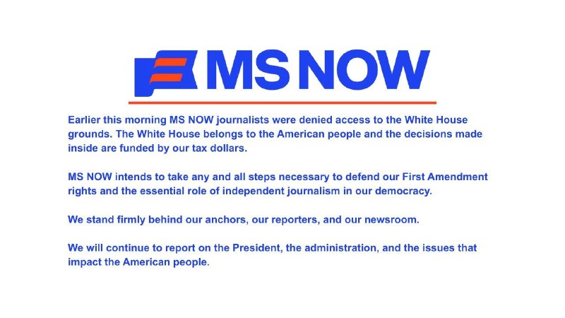 MS NOW said its reporters were denied access to the White House grounds earlier Saturday and promised to take steps to protect her First Amendment rights.