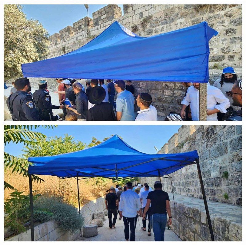 בצעד חדש בדרך לחלוקה מרחבית והשמדת הכיכר המזרחית של אל-אקצא... משטרת הכיבוש הקימה מטריה לפולשים בתוקפנות שה…