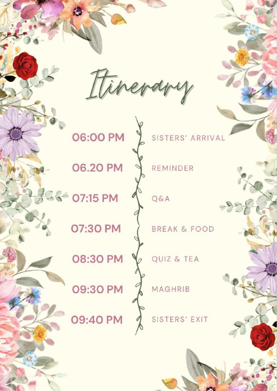 Itinerary For The Sister's Gathering 