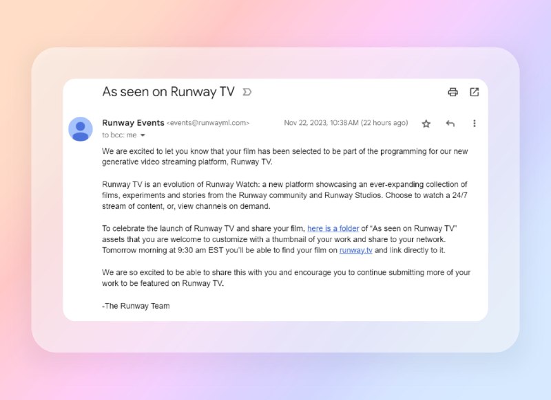 和 Ruby Nian GEN48 做的 AI 短片，入选了 Runway TV 的动画单元