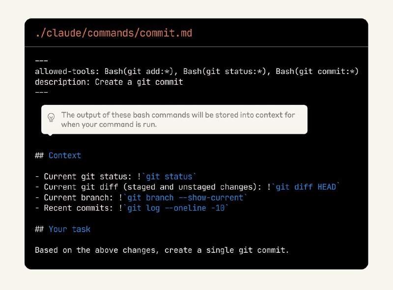 Claude Code 自定义斜杠命令升级了#ai创造营#现在可以把提示词存在本地的 Markdown 文件里面，还可以通过“/”文件名调用通过这次更新，你现在可以：- 从斜杠命令执行 bash 命令- 使用 @ 提及文件以获取上下文- 在命令中使用关键词以启用扩展思考还能将命令存放在项目的 .claude/commands/ 目录中，共享最佳实践、代码模板和工作流