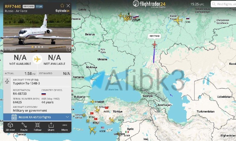 A TU-134 plane of the Russian Air Force, which was used to evacuate senior officials, leaves Iran.
