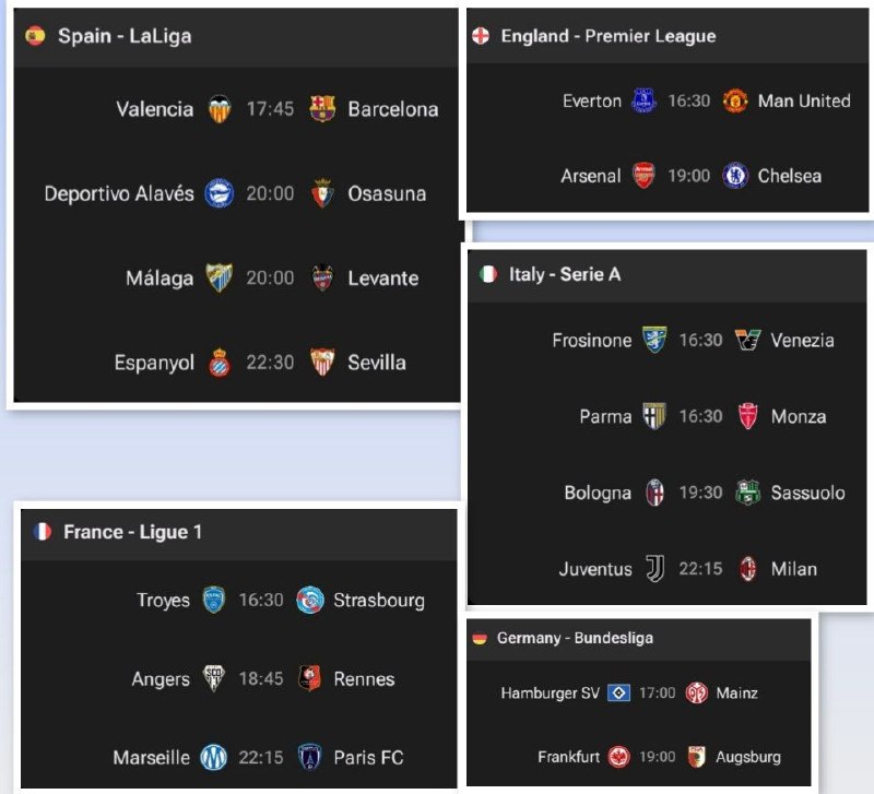 فوتبال اروپا | چمپیونزلیگ: ⚡برنامه بازی های 5 لیگ معتبر اروپا امروز یکشنبه⚽️⚽️⚽️⚽️⚽️🇪🇺 #hr @irUCL