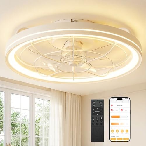 Deckenventilator mit Licht dimmbar leise 48cm Timer Fernbedienung & App für Schlafzimmer & Wohnzimmer Weiß