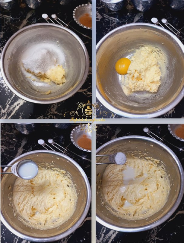 🎂🍧آشپزباشی🍖🍔: #بیسگویت_دارچینی 𝓢𝓮𝓹𝓲𝓭𝓮𝓱✅✅ طرزتهیه✅ کره هم دمای محیط رو کمی‌هم زده تا نرم بشه.✅ پودرقند‌رو روی کره الک کرده‌ خوب هم زده 