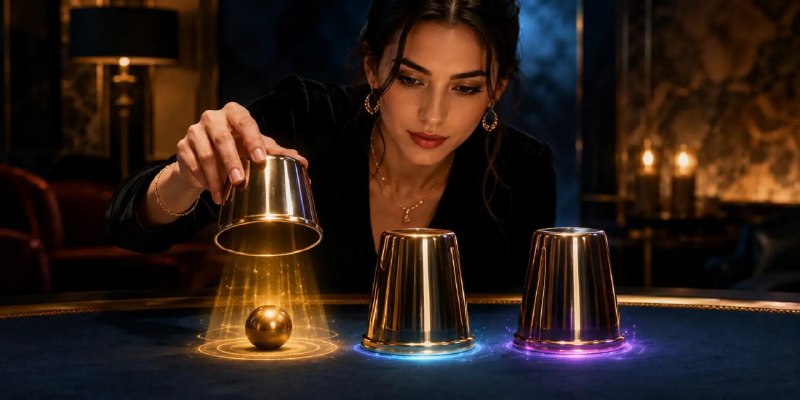 Croupier anime le jeu des gobelets