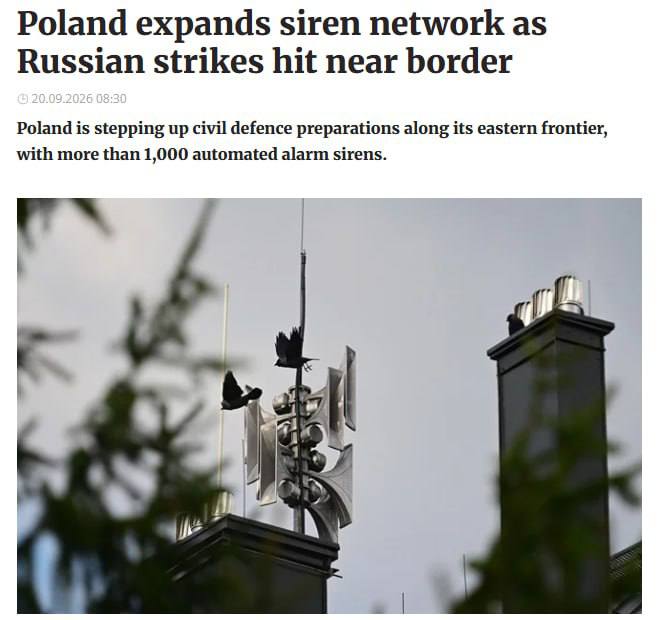 Poland to install more than 1,000 automatic sirens after Russian attacks near the border. Interior Minister Marcin Kirwinski says that border crossings and infrastructure are increasingly being targeted by Russian drones and missiles.