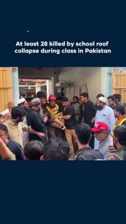 At least 27 students and one teacher were killed when a school roof collapsed during classes in Peshawar, Pakistan, local authorities said. Most of the victims were children under the age of 13. Security forces and emergency personnel rushed to the scene to rescue the victims from the rubble, with ambulances transporting injured students to nearby hospitals. Search and rescue operations are still underway, and officials fear the death toll could rise as evacuation efforts continue.