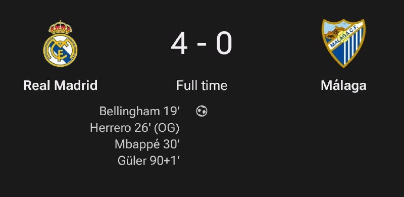 ⚽️Dashagh News⚽️: 🇪🇸 برد ۰-۴ و قاطع شاگردان عمو موری در برنابئو برابر مالاگا ⚽️ امباپه⚽️ بلینگهام ✨⚽️ آردا گولر ⚽️ گل به خودی هررو@Dashagh