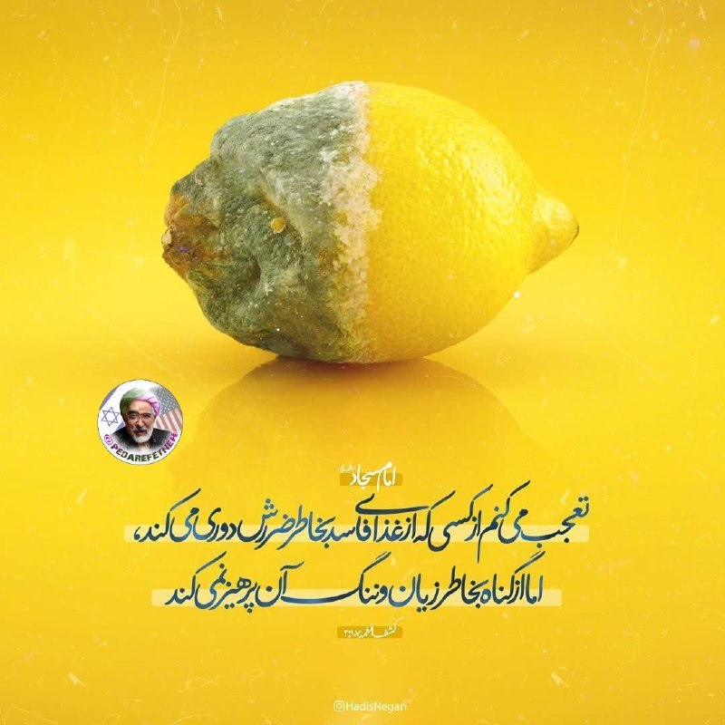 پدرفتنه | pedarefetneh: 🚩امام سجاد(ع)تعجب می‌ کنم از کسی که از غذای فاسد بخاطر ضررش دوری می‌کند، اما از گناه بخاطر زیان و ننگ آن پرهیز نمی‌ ‌کند