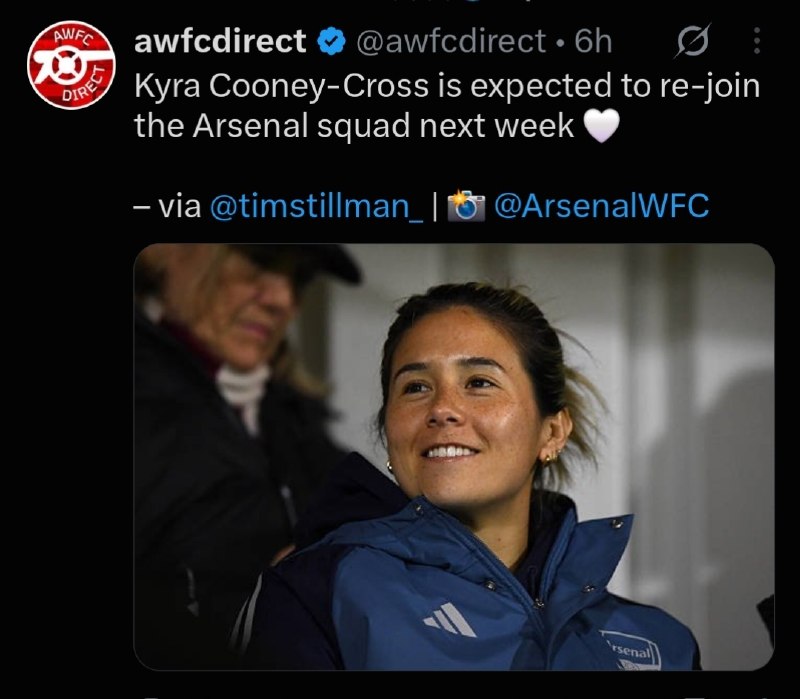 ArsenalWFC | زنان آرسنال: 🥳خب خب! خبر خوب برای هواداران #کنی_کراس ، به نقل از تیم استیلمن به نظر میرسه که هفته آینده به تیم برگرده. @ArsenalWFC_fa