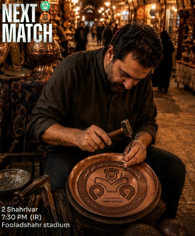 ■ کانال اصفهانی ها ■: با تصویری از هنر قلم زنی روی مس؛🇮🇷 پوستر زیبای باشگاه ذوب آهن برای دیدار برابر مس شهربابک🗓 دوشنبه 2 شهریور⏰ساعت 19:30📍 و